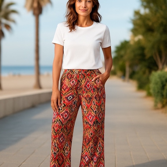 Christian Siriano Colorful Patterned Wide-Leg Pants sz M , 017 - Picture 3 of 4